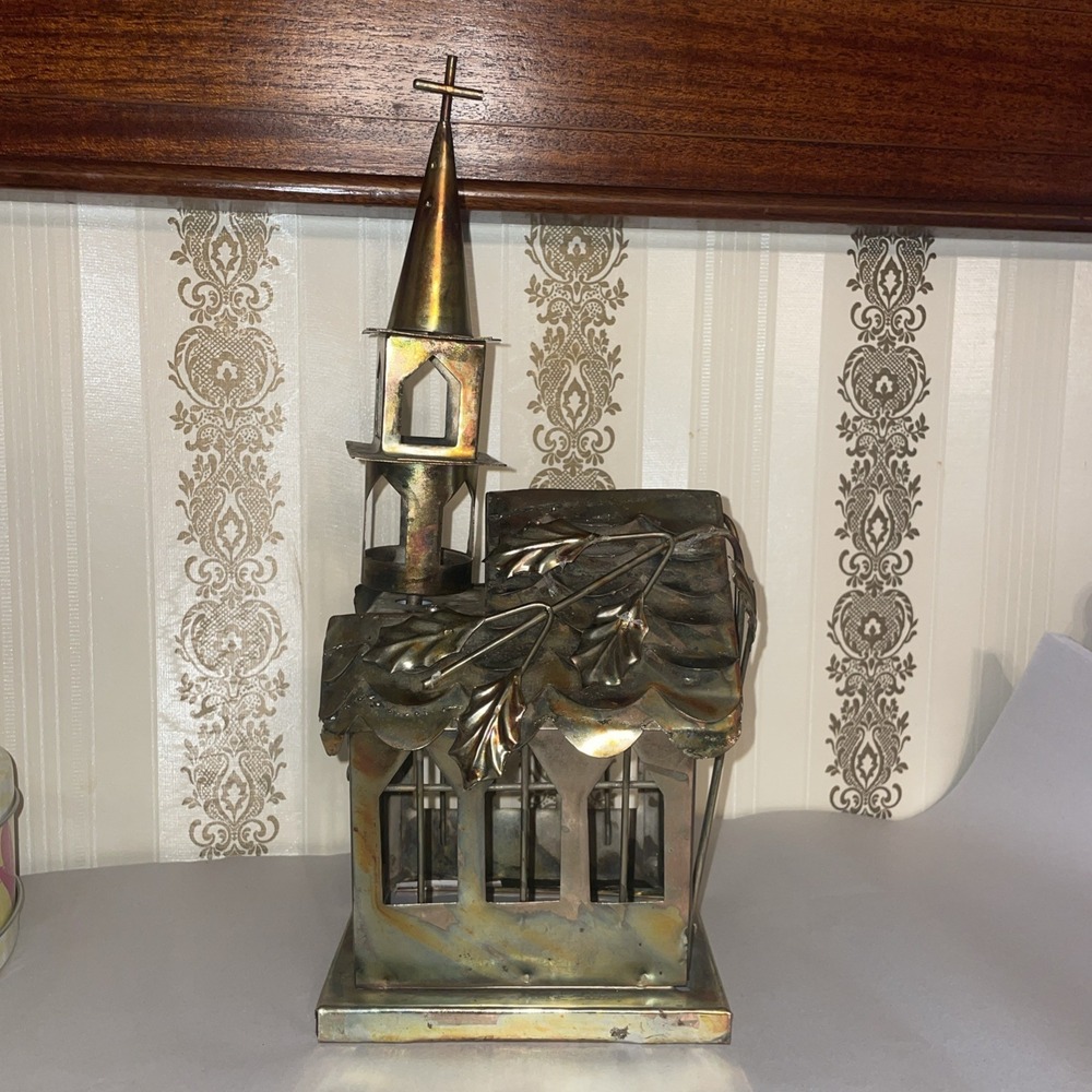 READ BRONZE/BRASS CHURCH MUSIC BOX (AMAZING GRACE_ (102019)1